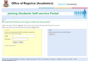 Egerton Self Service Page Opens