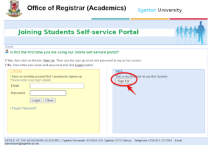 Egerton Student Self Service Sign Up Click